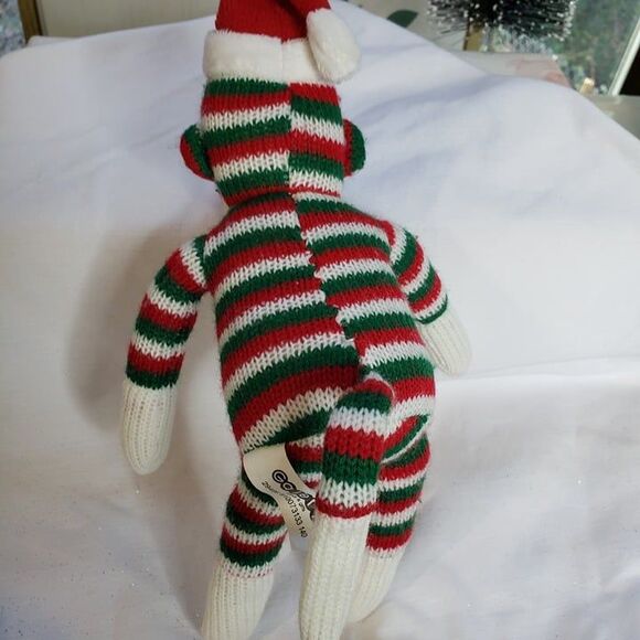 Funny Little Christmas Red Green Stripe Sock Monkey 10" Plush Stuffed Animal - Picture 3 of 9